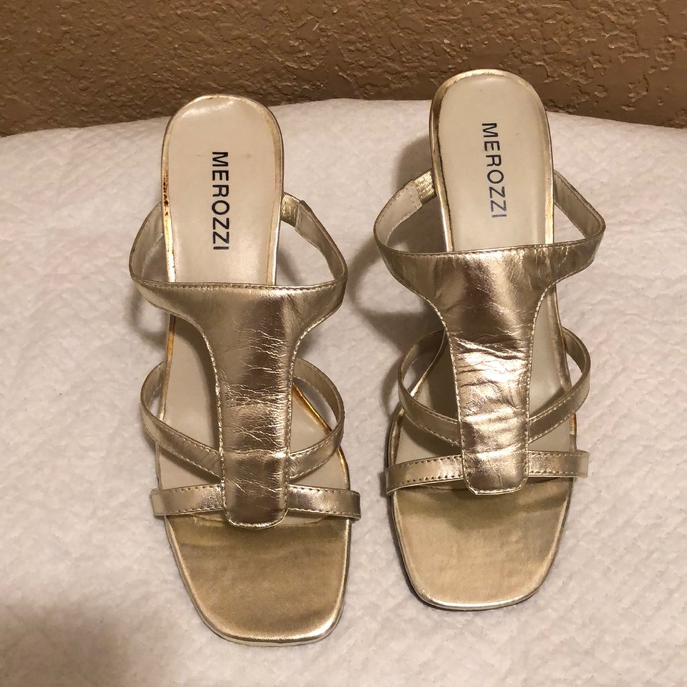Merozzi Brand Gold Heels. These shoes haven’t been worn. See details for wear.